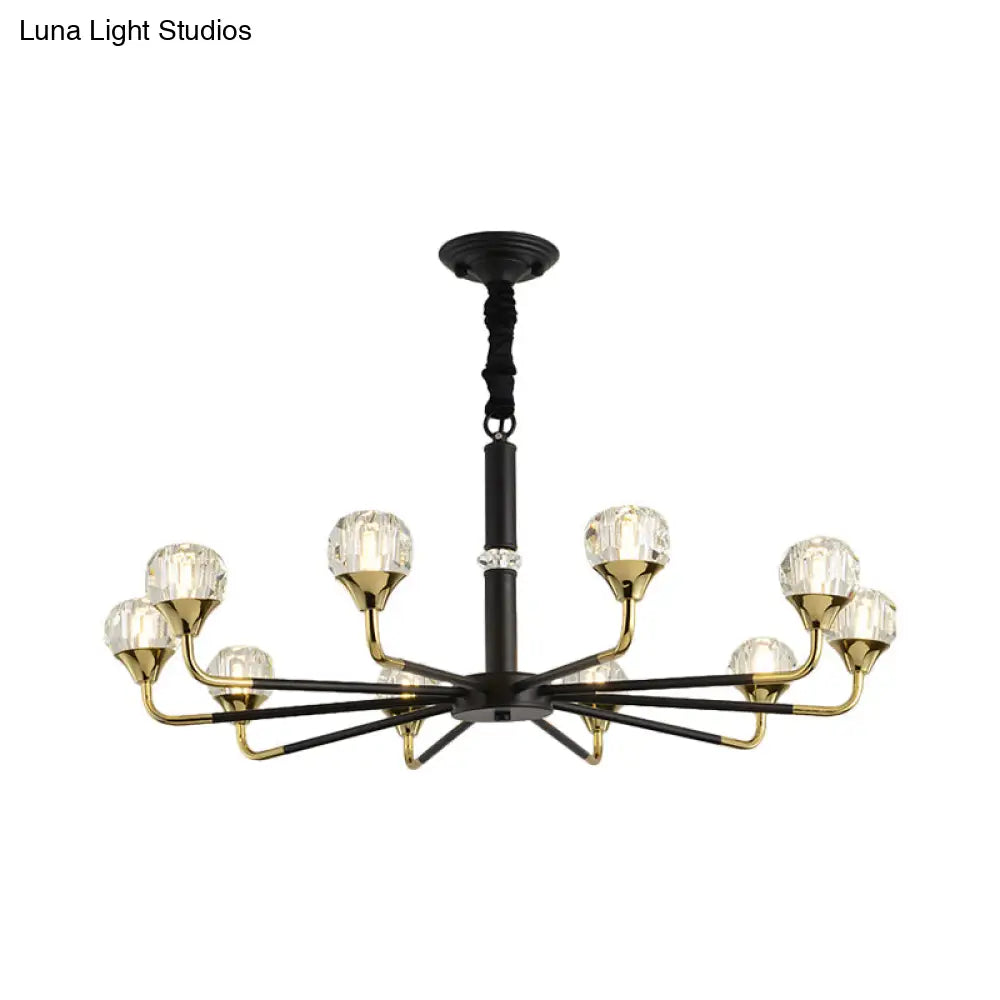 Modern Branching Crystal Ball Chandelier | 6/8/12 Head Suspension Light in Black-Gold