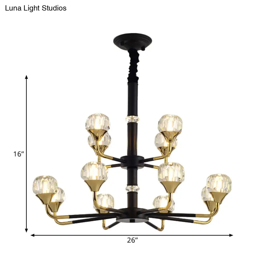 Modern Branching Crystal Ball Chandelier | 6/8/12 Head Suspension Light in Black-Gold