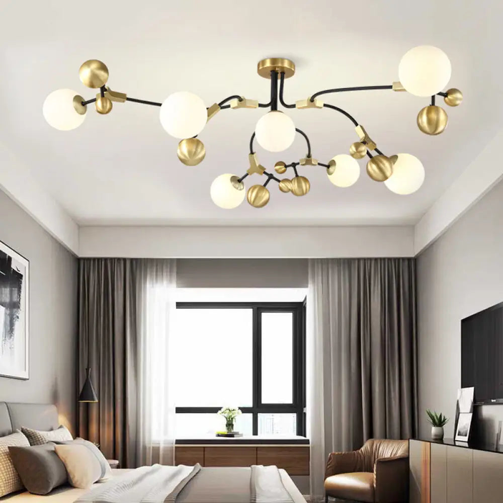 Modern Brass Ball Hanging Pendant Light With White Glass Shade - 2/5/7 Head Bedroom Chandelier 7 /