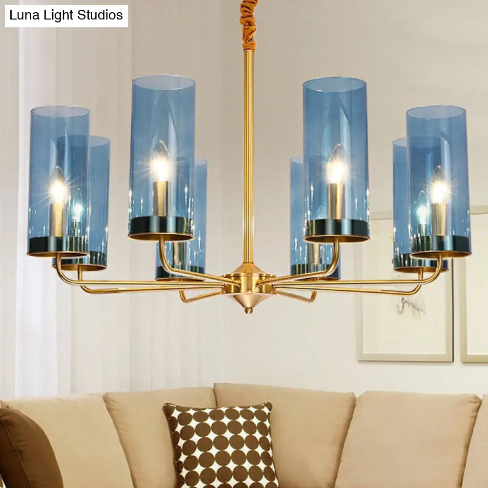 Modern Brass Pendant Light: Tubular Up Chandelier For Living Room - Glass Hanging Fixture