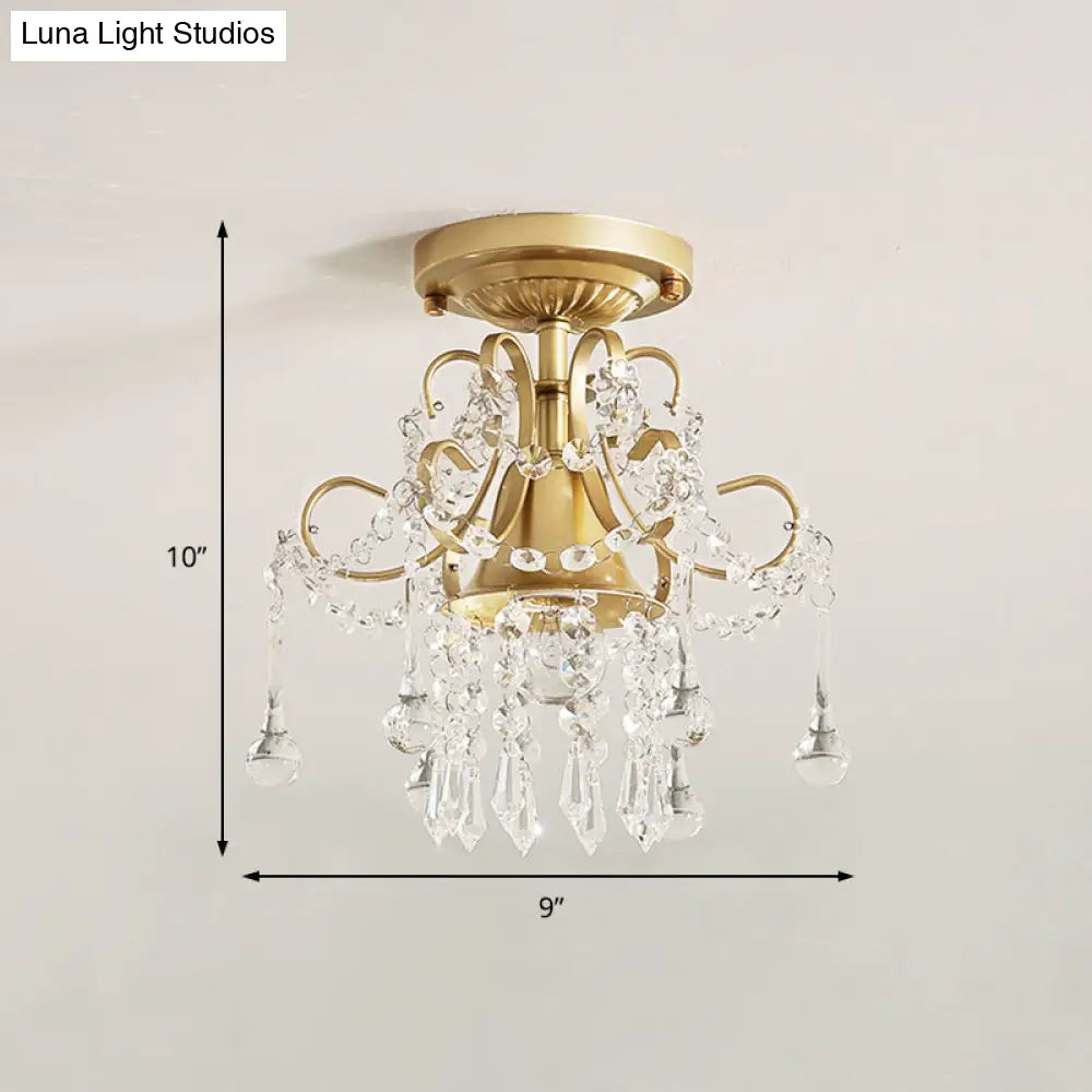 Modern Brass Semi Flush Mount Ceiling Light With Crystal Accent - Curve Arm Design 1/3 Lights