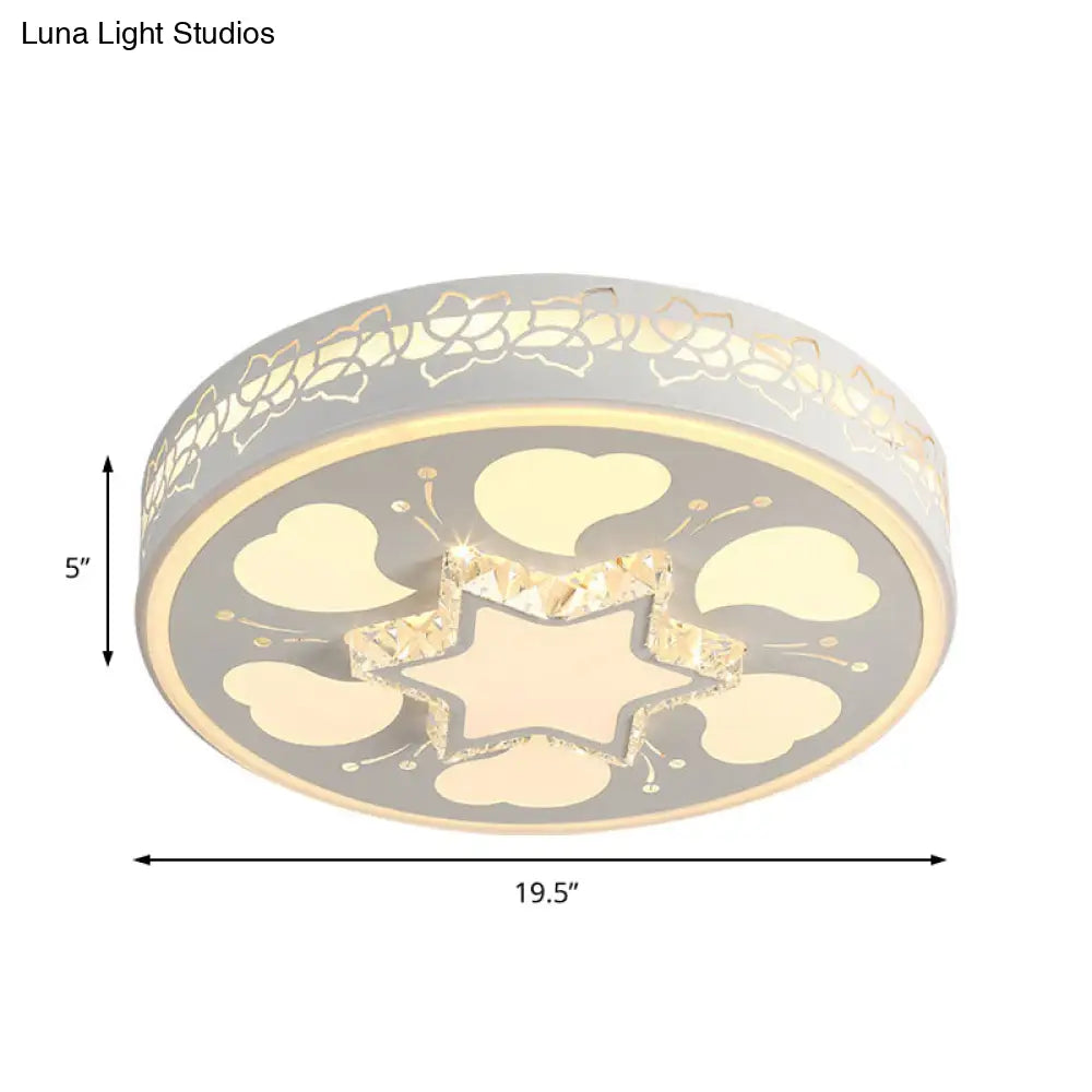 Modern Brown/White Circle Flush Ceiling Light With Led Acrylic & Crystal In White - 3 Color