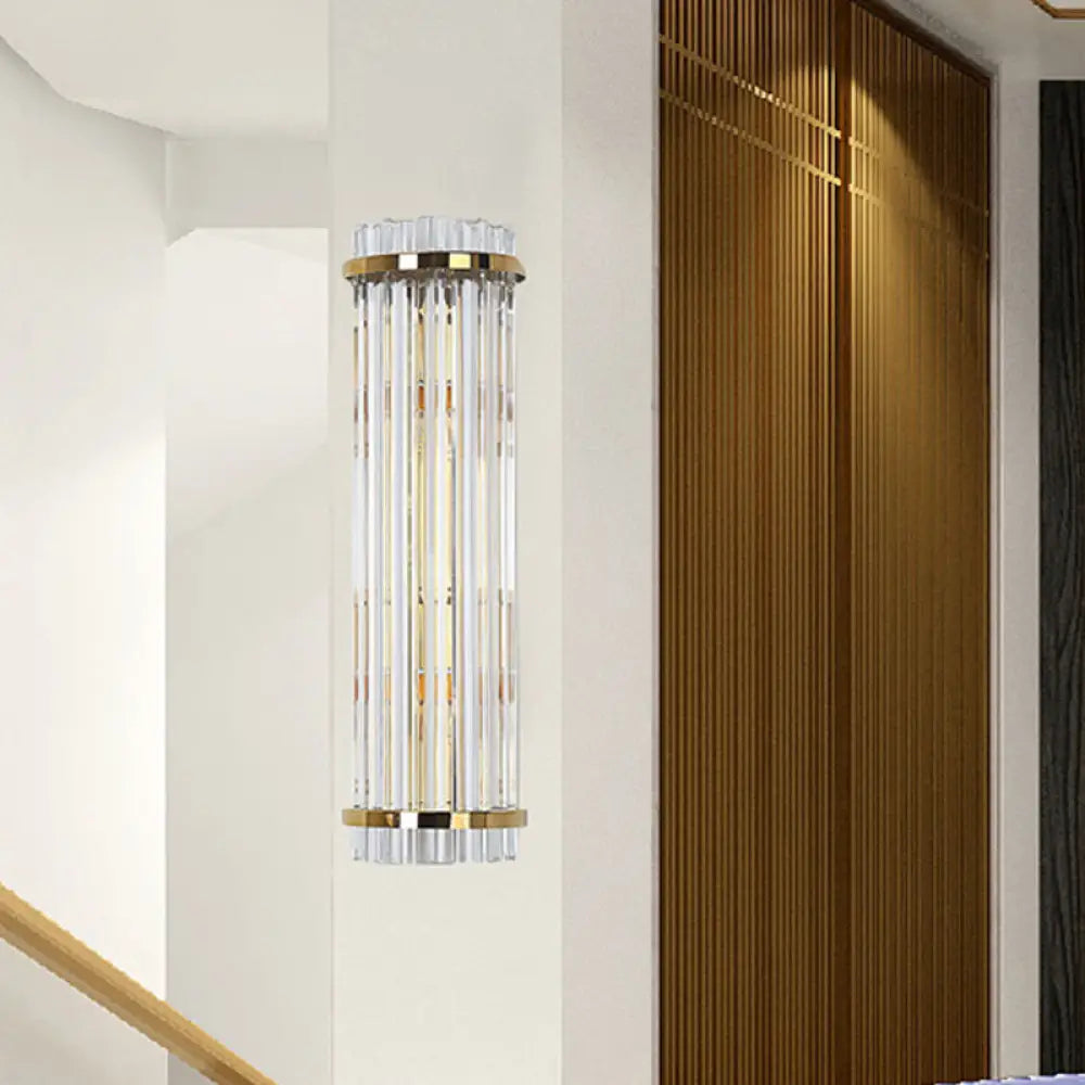 Modern Clear Crystal Wall Sconce Lamp - 2 Lights Gold Finish 14/21.5 Width / 21.5