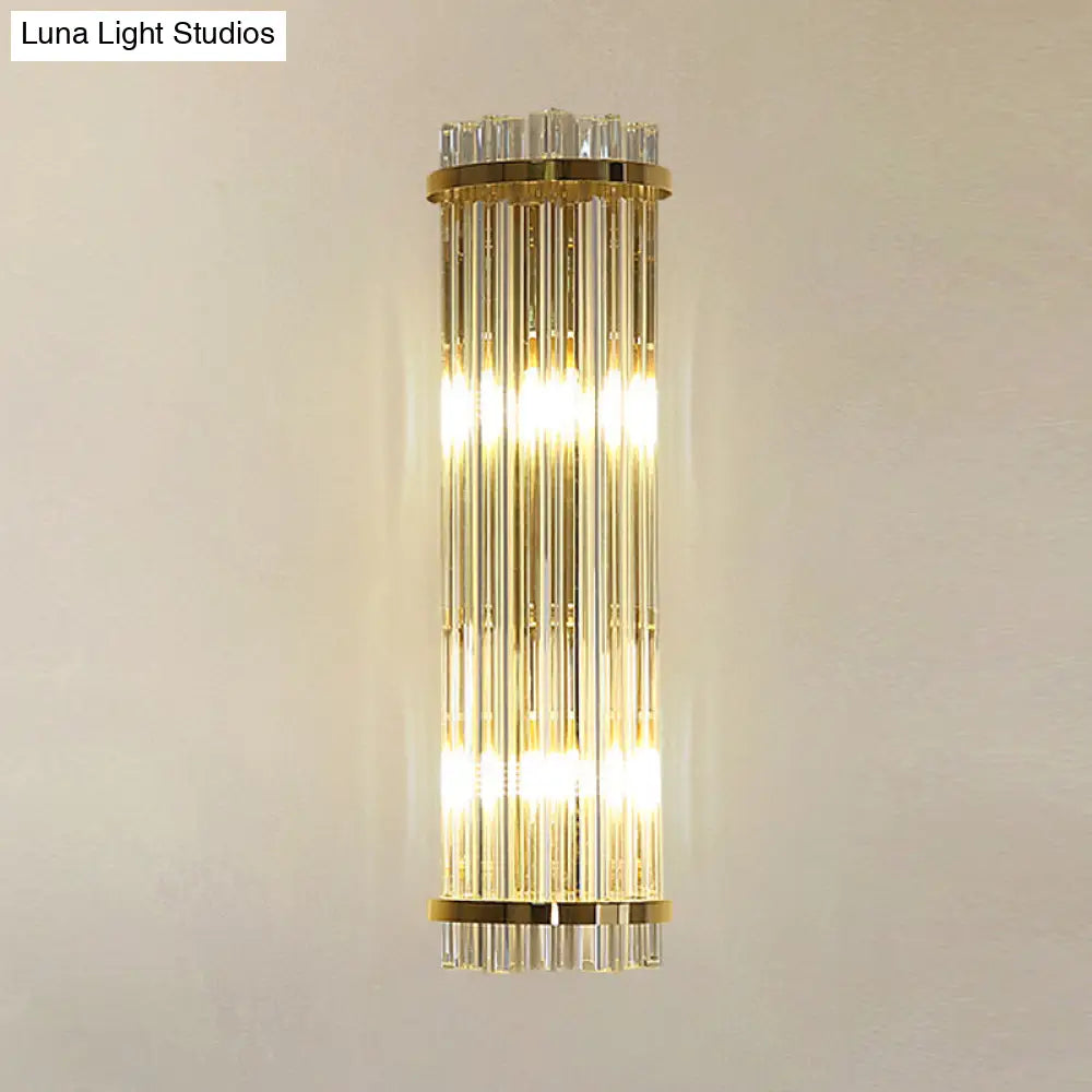 Modern Clear Crystal Wall Sconce Lamp - 2 Lights Gold Finish 14/21.5 Width