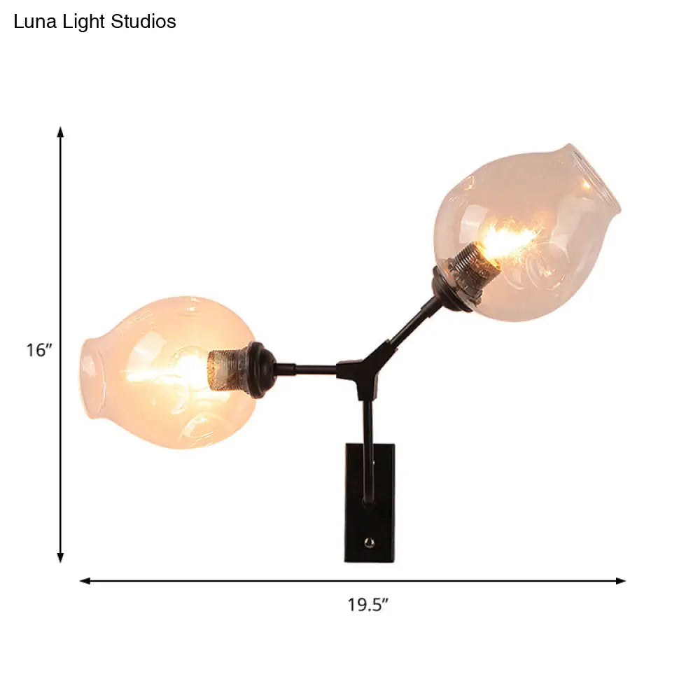 Modern Clear Glass 2-Light Bubble Shade Bedroom Wall Sconce Lamp In Black