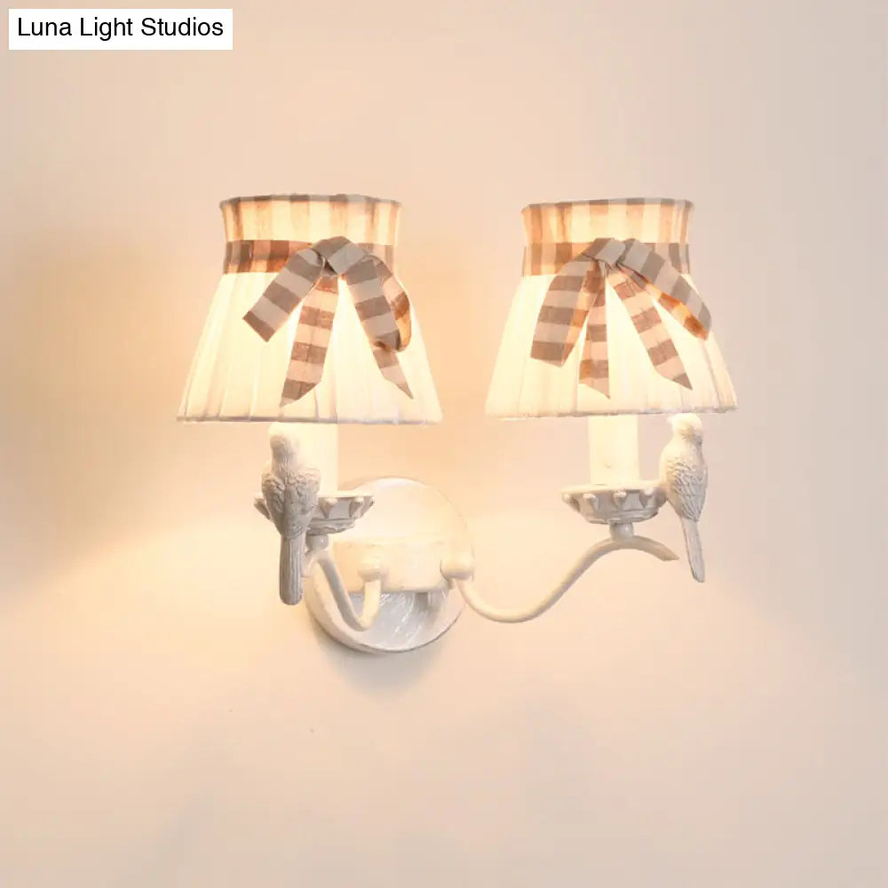 Modern Cone Fabric Wall Mount Lamp - 1/2 Heads Bird Deco White