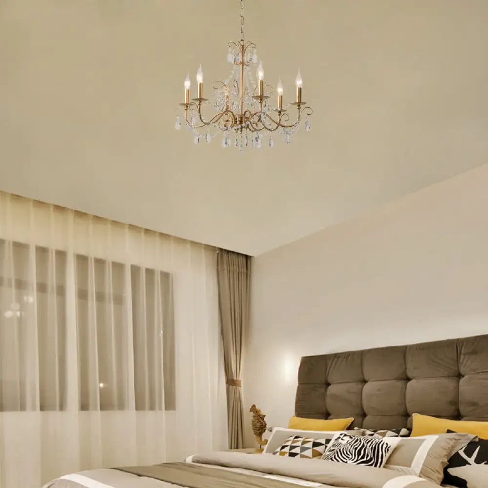 Modern Crystal Beaded Pendant Light Champagne Finish 3/6 Bulbs 6 / Champagne