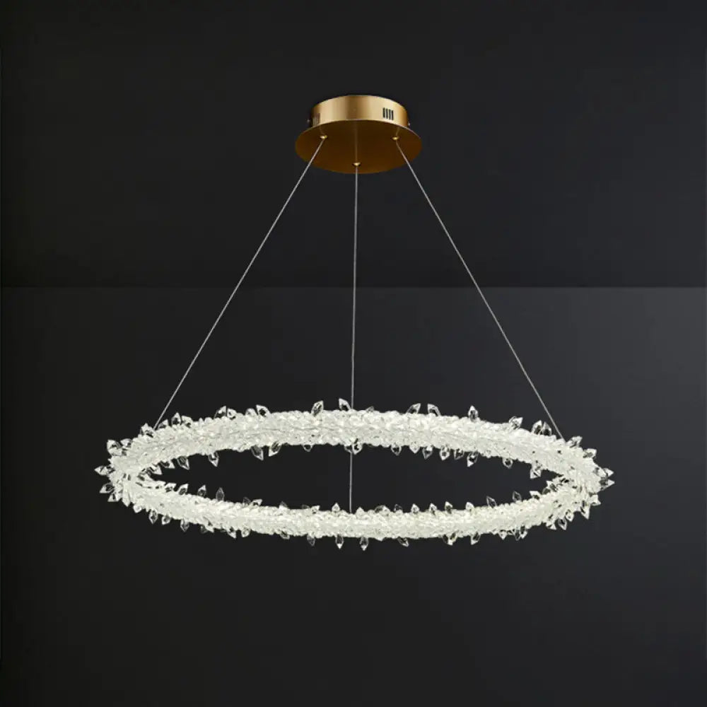 Modern Crystal Gold Led Chandelier Light Fixture - Ring Parlor Suspension Lamp 16/19.5 Wide