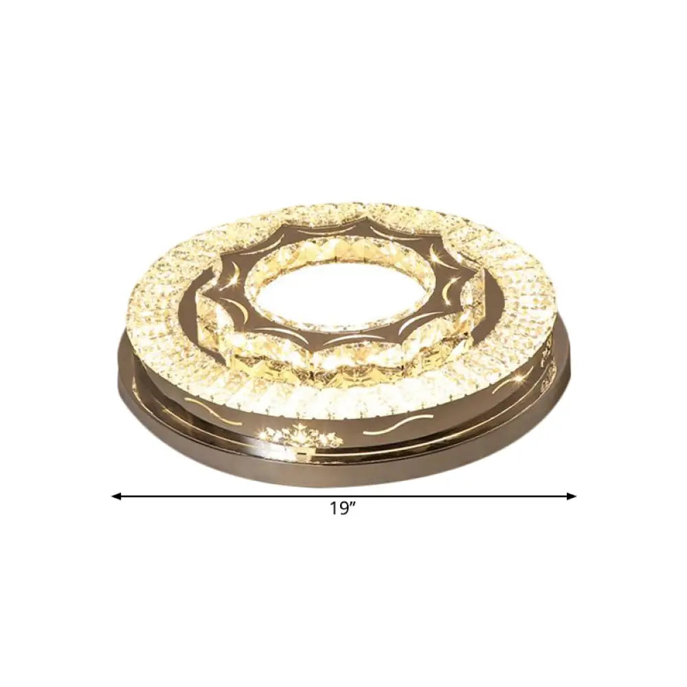 Modern Crystal Led Flushmount Ceiling Lamp In Warm/White Light