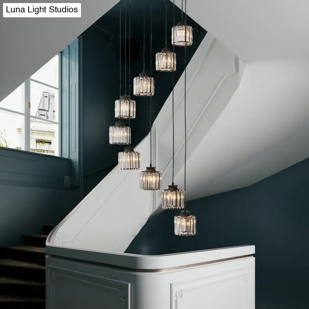 Modern Crystal Pendant Chandelier - Cylindrical Shape Prismatic Crystals Multi-Light Design