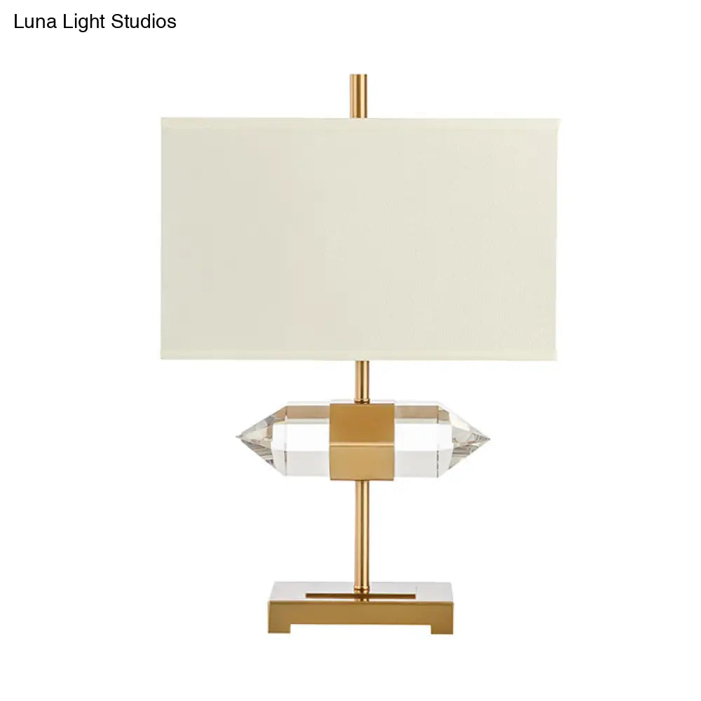 Modern Gold Desk Lamp With Fabric Shade - 1 Bulb Rectangular Design