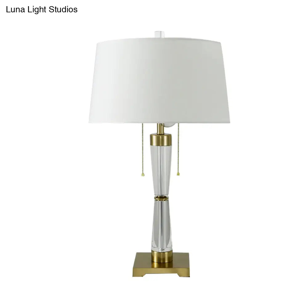 Modern Gold Reading Lamp With Pull Chain - Drum Shade Task Light 2 Bulbs Stylish Fabric Design