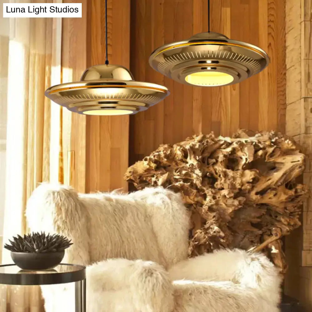 Modern Gold Saucer Pendant Light Fixture - 16’/18’ Wide 1-Light Dining Room Hanging Kit
