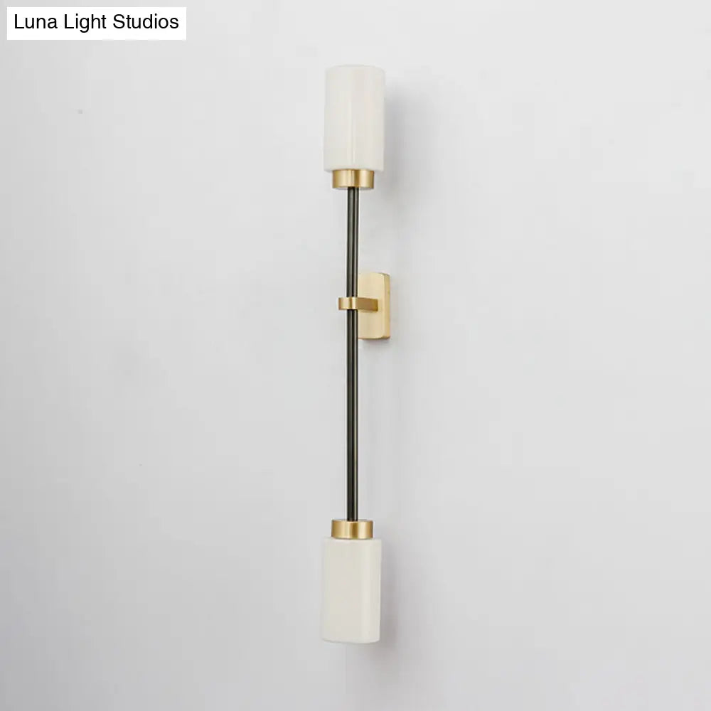 Modern Gold Wall Sconce With White Glass Shade - 2-Head Living Room Lamp
