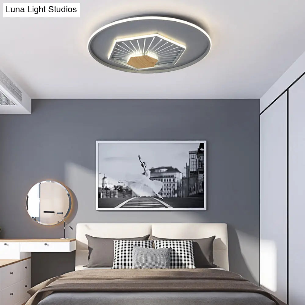 Modern Gray Hexagon Acrylic Led Flush Light Fixture 19.5’/23.5’ Wide - Warm/3 Color