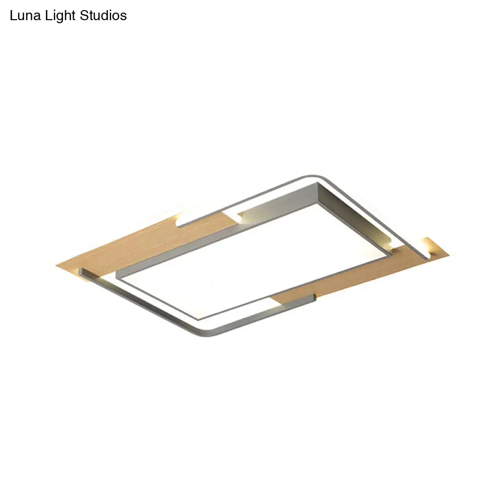 Modern Grey - Wood Flush Mount Led Ceiling Light With Acrylic Shade - Warm/White For Living Room