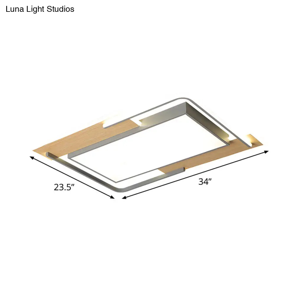 Modern Grey - Wood Flush Mount Led Ceiling Light With Acrylic Shade - Warm/White For Living Room