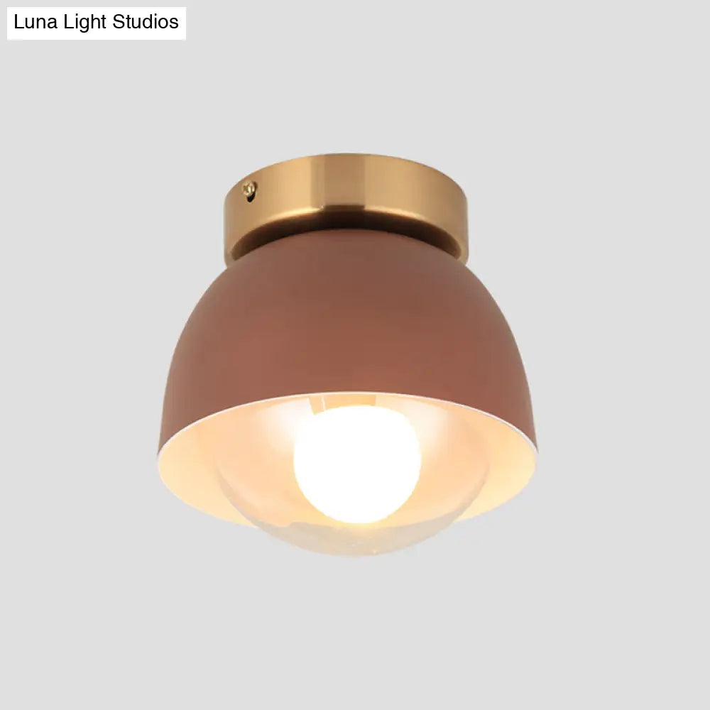 Modern Iron Dome Flush Mount Ceiling Lamp With 1 Head Lighting - Coffee Shade