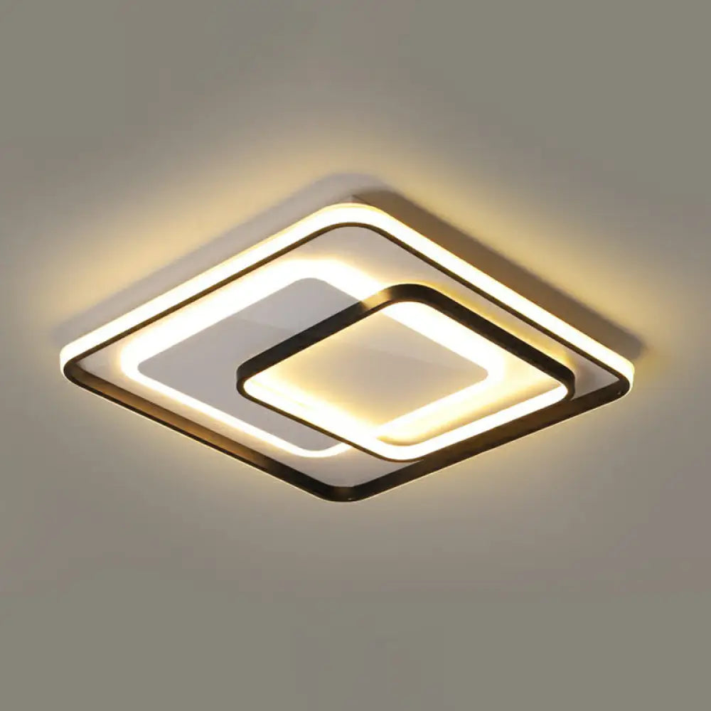 Modern Led Ceiling Lamp - Black Flush - Mount Light Fixture With Acrylic Shade / 20.5’ Remote