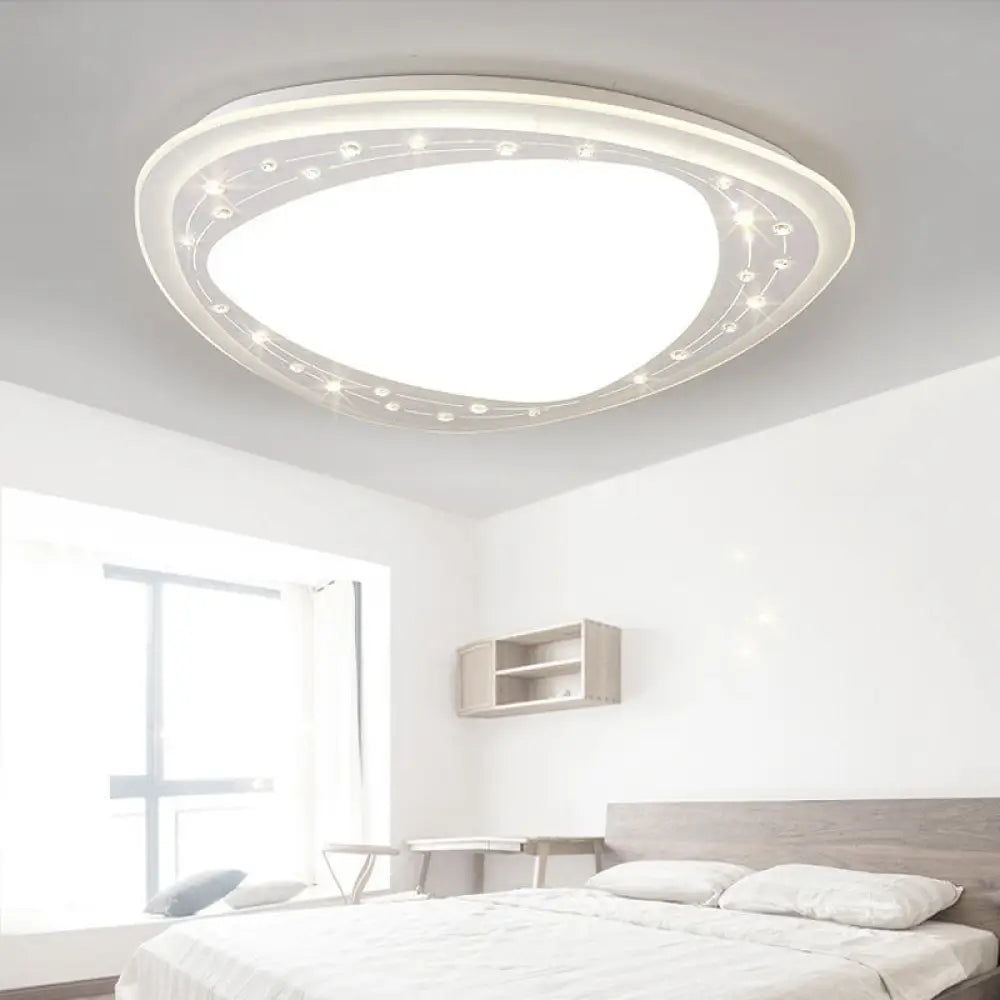 Modern Led Ceiling Light - Acrylic Triangle With Crystal Bead & Flush Mount White / 19’