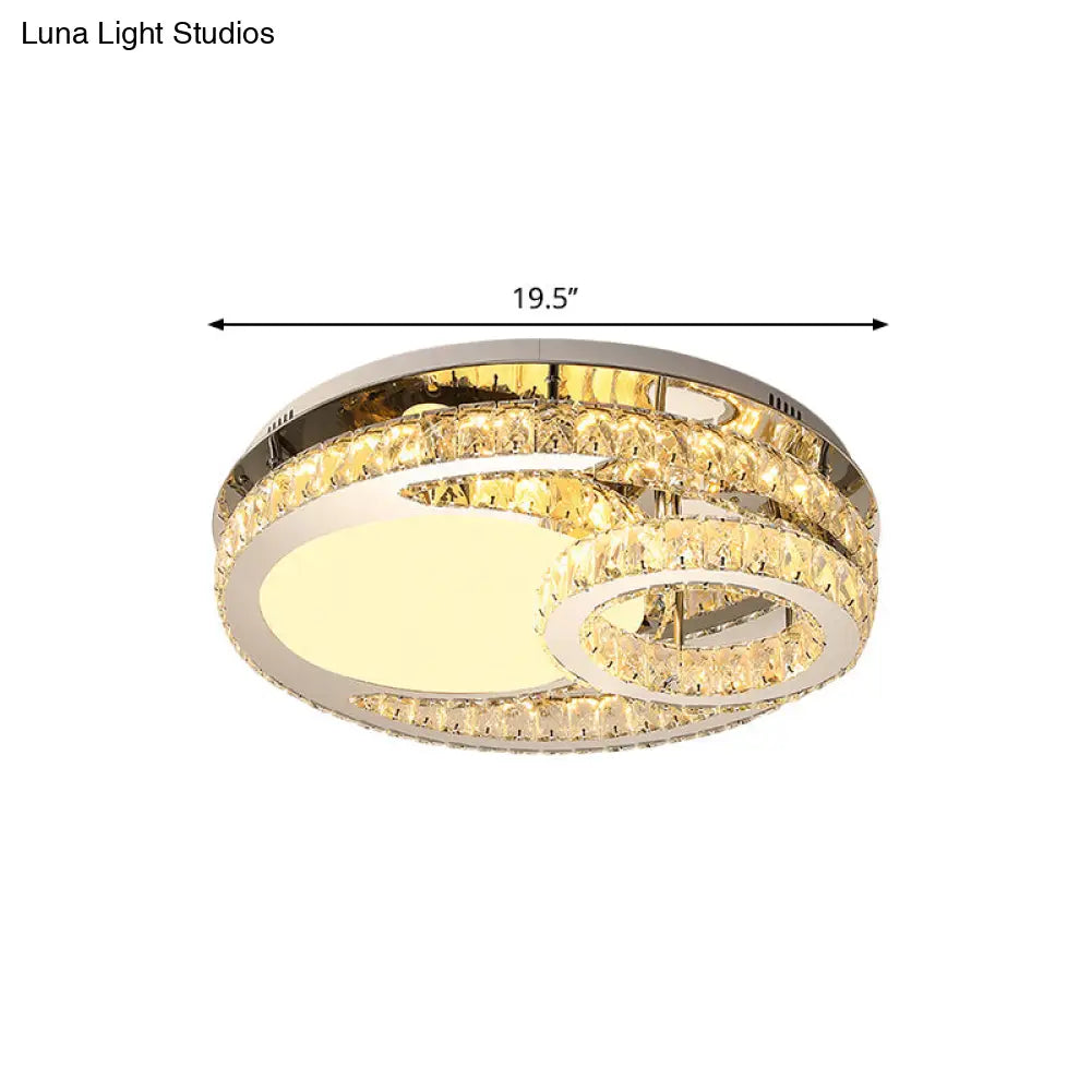 Modern Led Crystal Bedroom Ceiling Light Fixture In Stainless - Steel - Ring Clear Cut