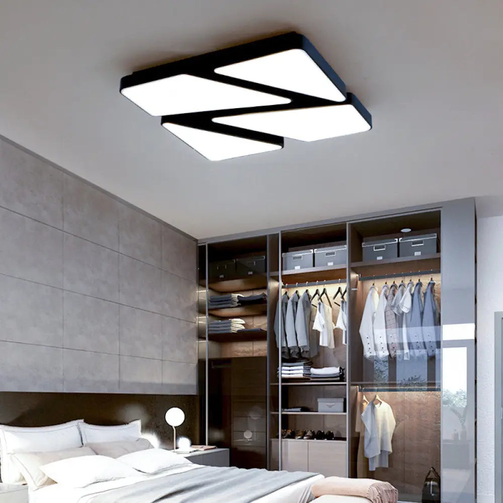 Modern Led Flush Mount Lighting: 25.5’/37.5’ W Acrylic Shade Black/White Square/Rectangular