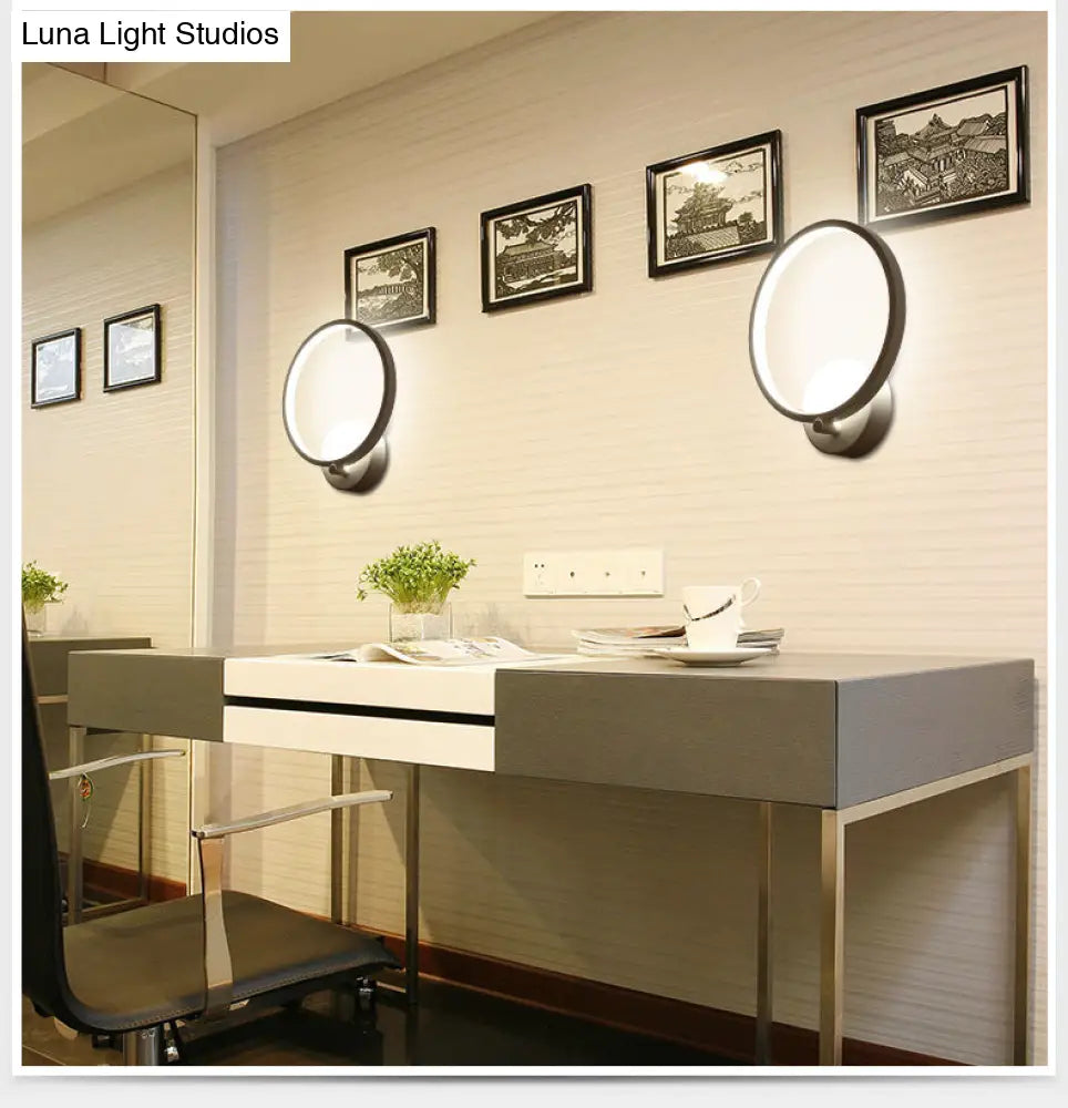 Modern Led Wall Sconce: Stylish Metal Circle Shade Lamp For Bedroom