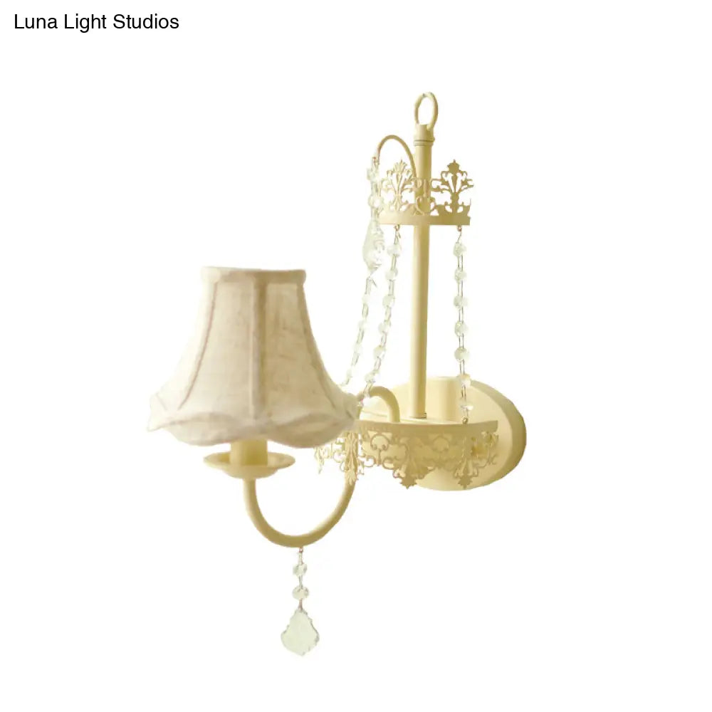 Modern Metal Bell/Candle Wall Mount Lamp: 1-Light Sconce Fixture With Crystal Bead Yellow