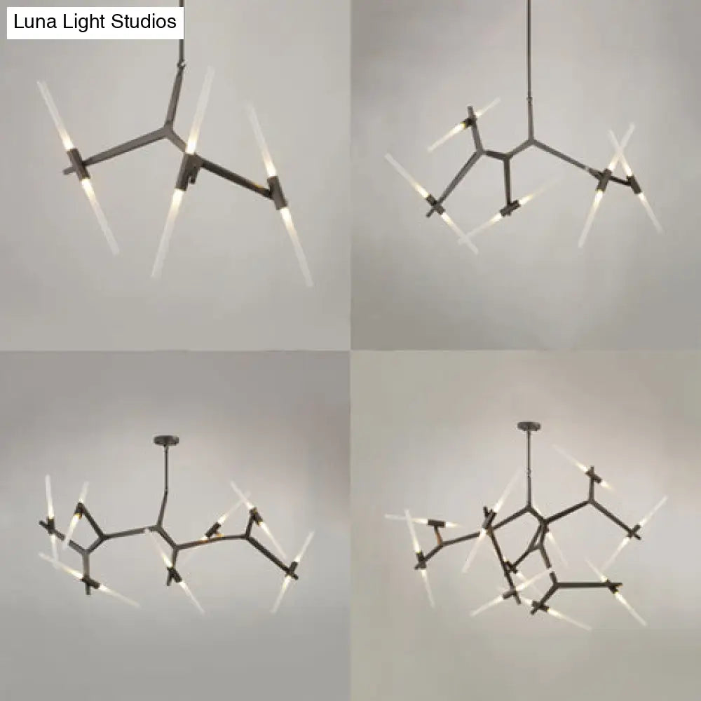 Modern Metal Branch Chandelier - 6/10/14 Lights Black/Gold Hanging Light For Living Room