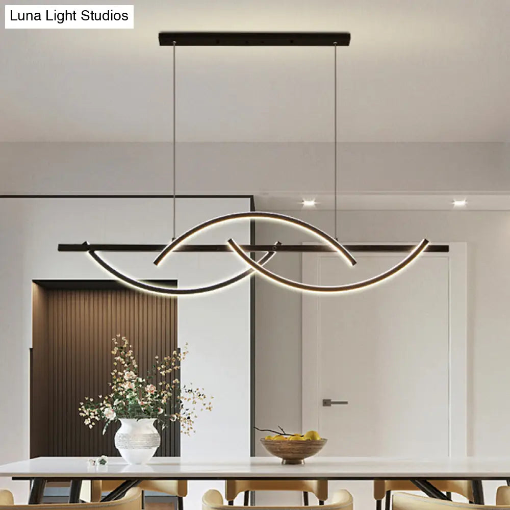 Modern Metal Led 3-Arched Line Restaurant Chandelier In Black/Gold - Warm/White Light