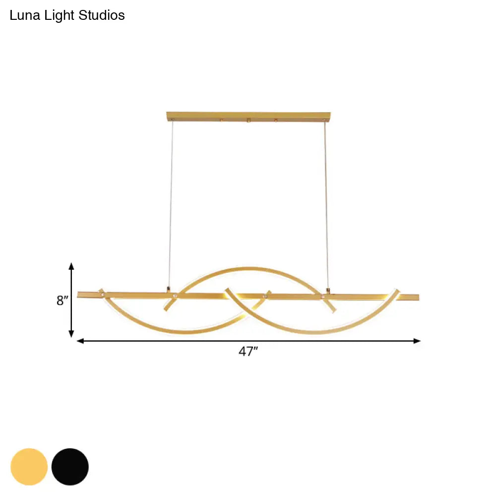 Modern Metal Led 3-Arched Line Restaurant Chandelier In Black/Gold - Warm/White Light