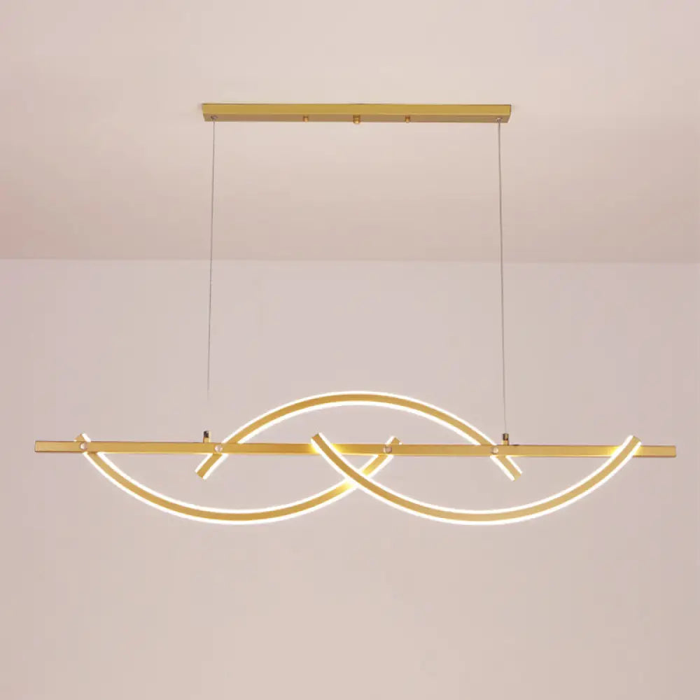 Minimalistic Metal Led Restaurant Chandelier In Black/Gold With 3-Arched Lines Warm/White Light