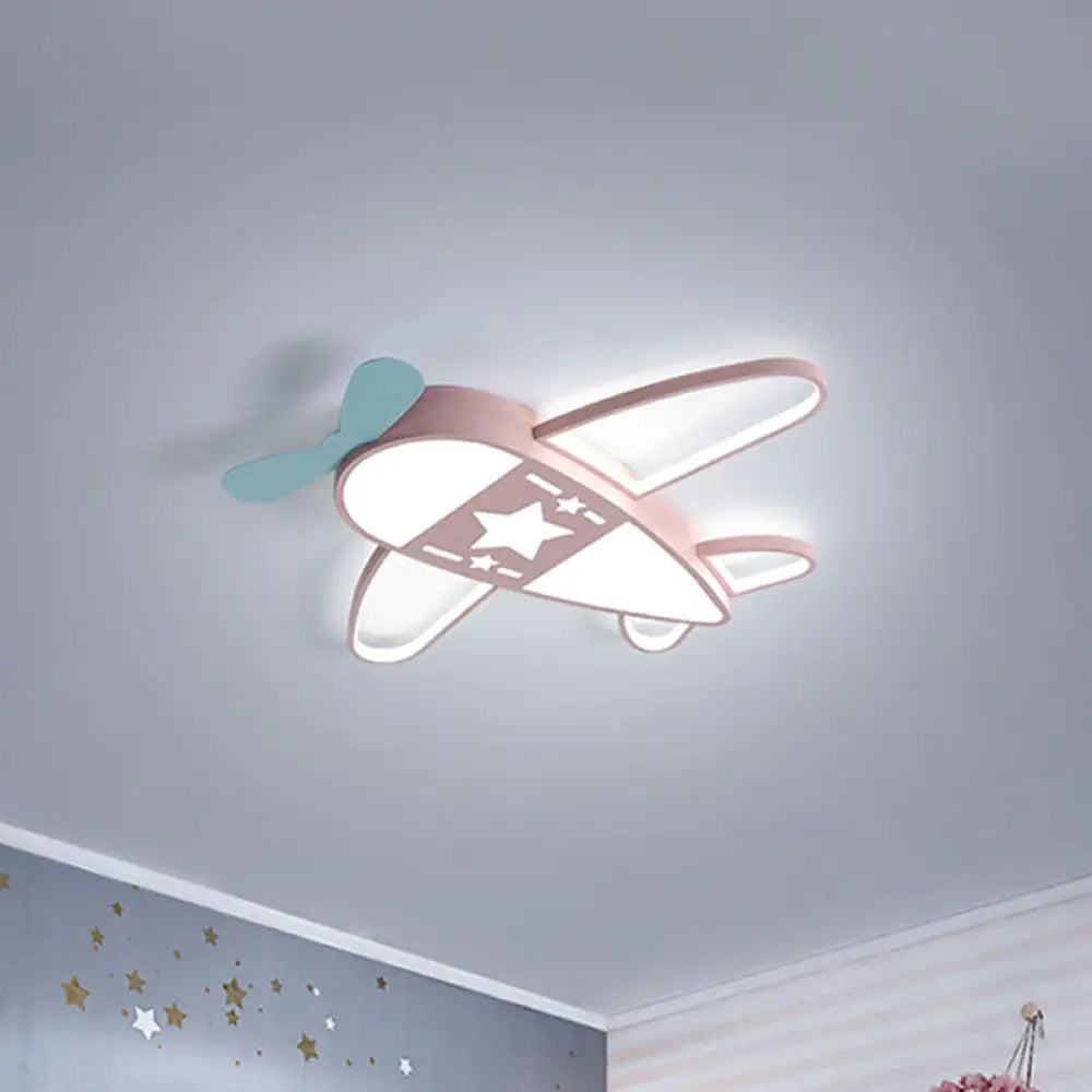 Modern Metal Led Flush Mount Lamp - Pink/Blue Plane Warm/White Lighting 19.5’/25.5’ Width Pink