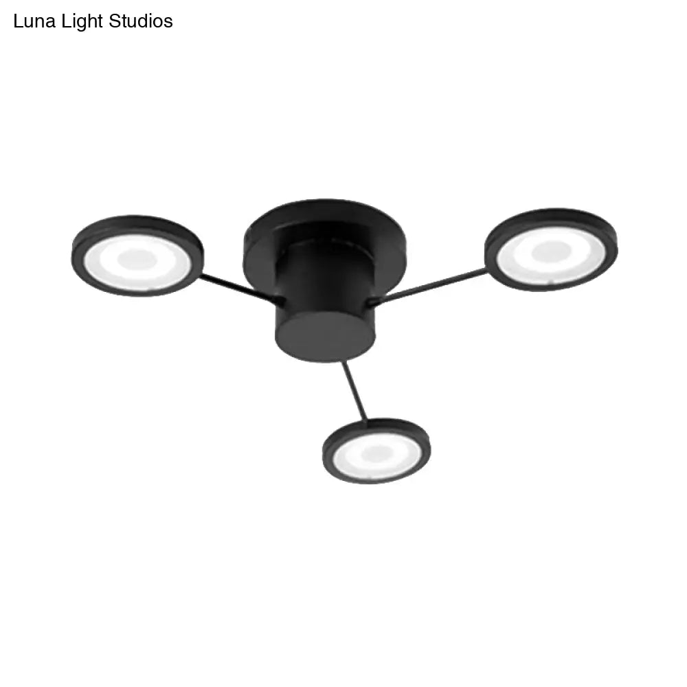 Modern Metal Semi Flush Mount Light Fixture - Small Disk Design With 3 Lights Black/White Ceiling