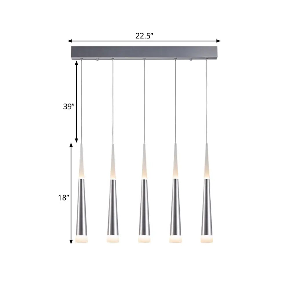 Modern Tapered Hanging Lamp With 5/6 Silver Metal Heads - Stylish Pendant Light For Dining Room In