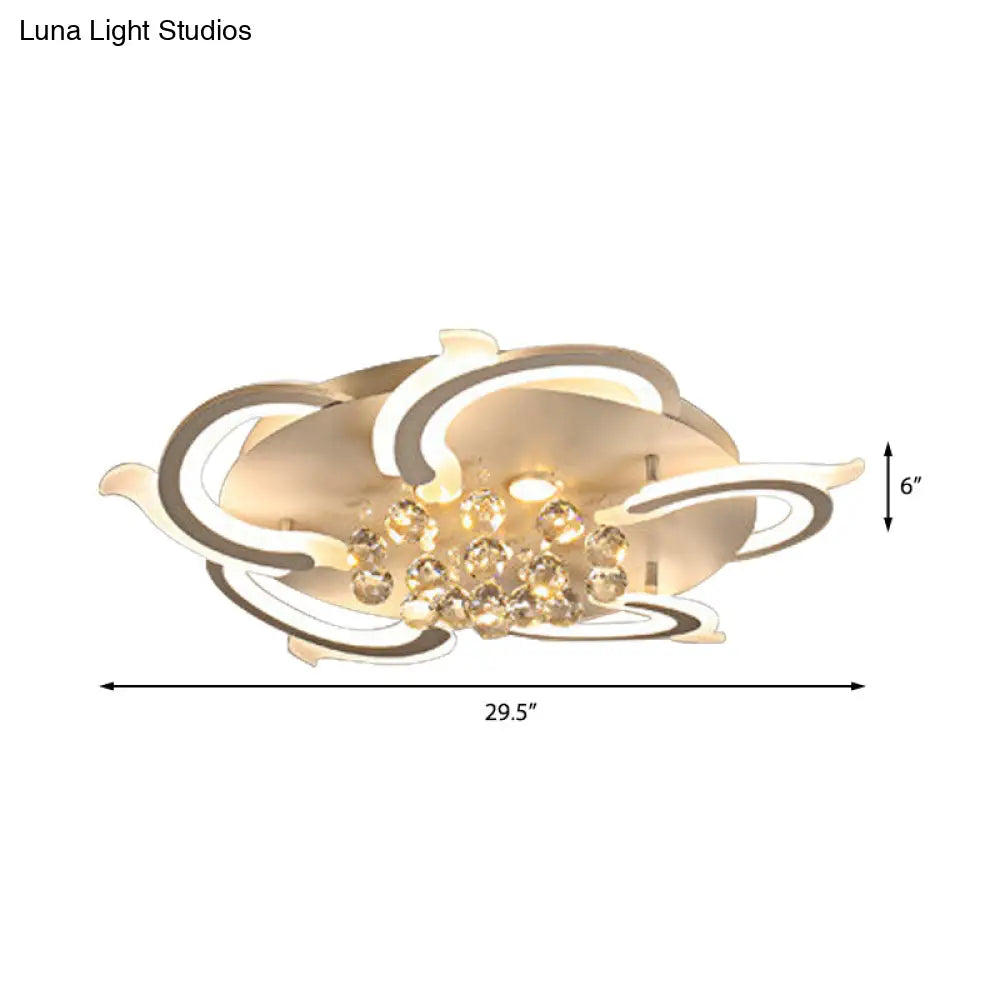 Modern Metallic Led Windmill Ceiling Lamp - White With Crystal Ball 3/5/6 Flush Lighting