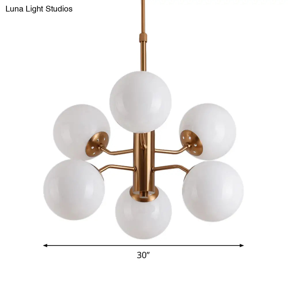 Modern Milky Glass Ball Chandelier - Gold Finish 6 Lights