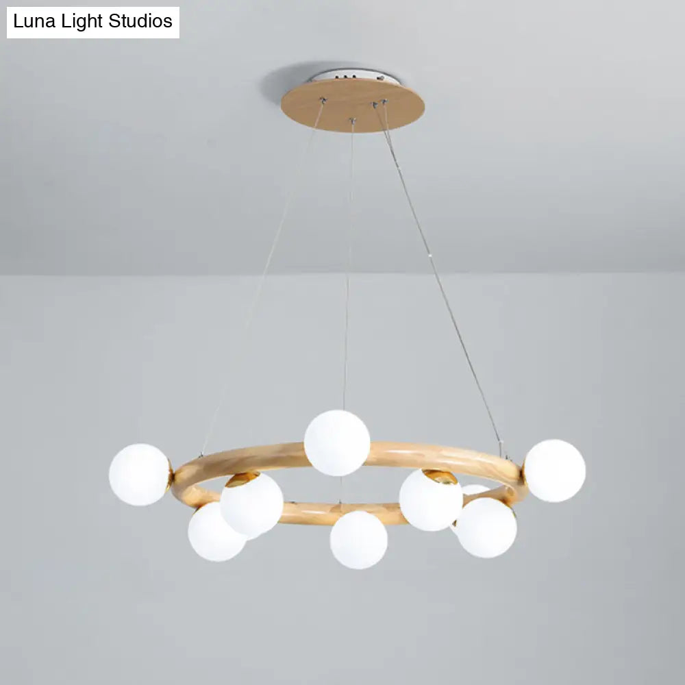 Modern Minimalist Natural Wood Round Chandelier - Stylish Light Fixture For Living Room Ceiling