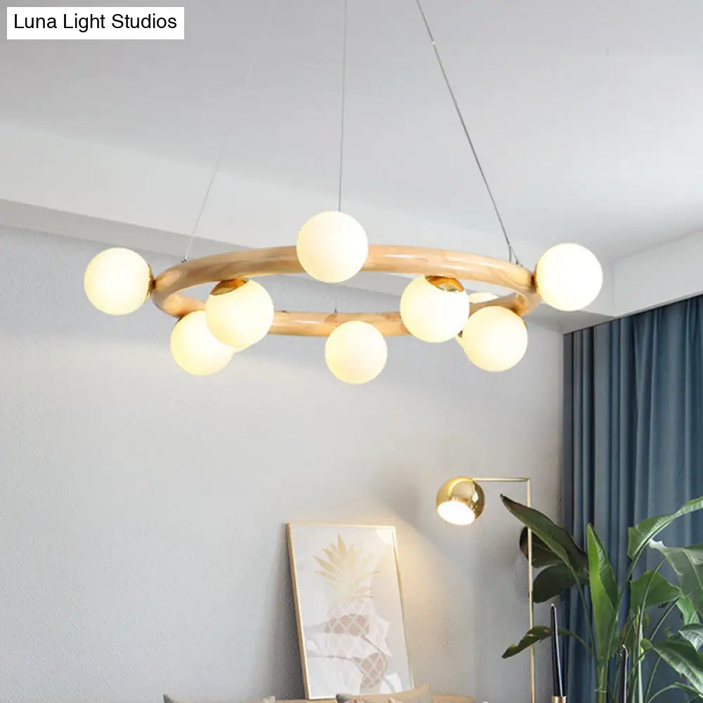 Modern Minimalist Natural Wood Round Chandelier - Stylish Light Fixture For Living Room Ceiling