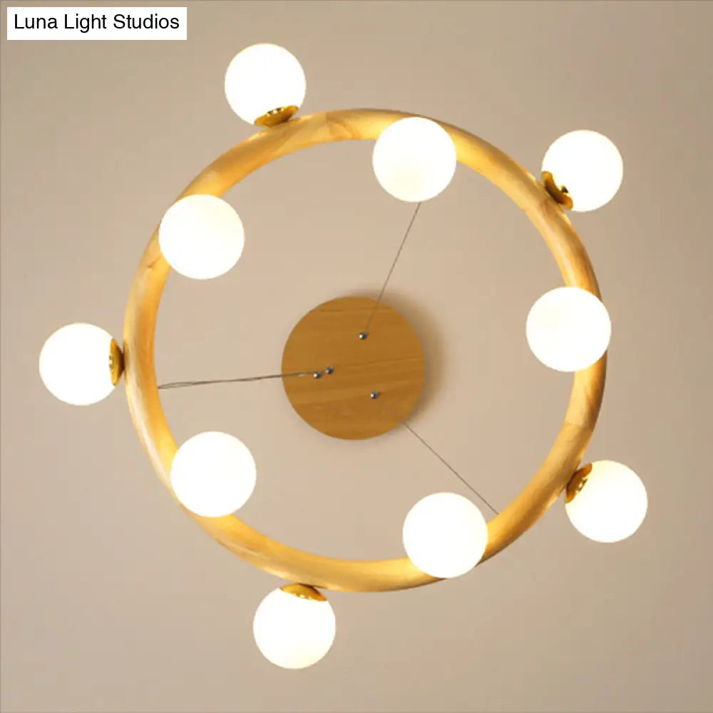Modern Minimalist Natural Wood Round Chandelier - Stylish Light Fixture For Living Room Ceiling
