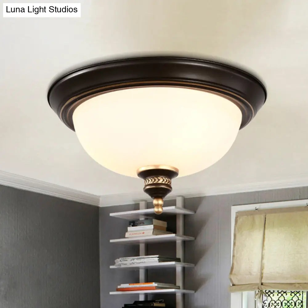Modern Opal Glass 3-Bulb Black Flush Mount Ceiling Light Fixture For Bedroom