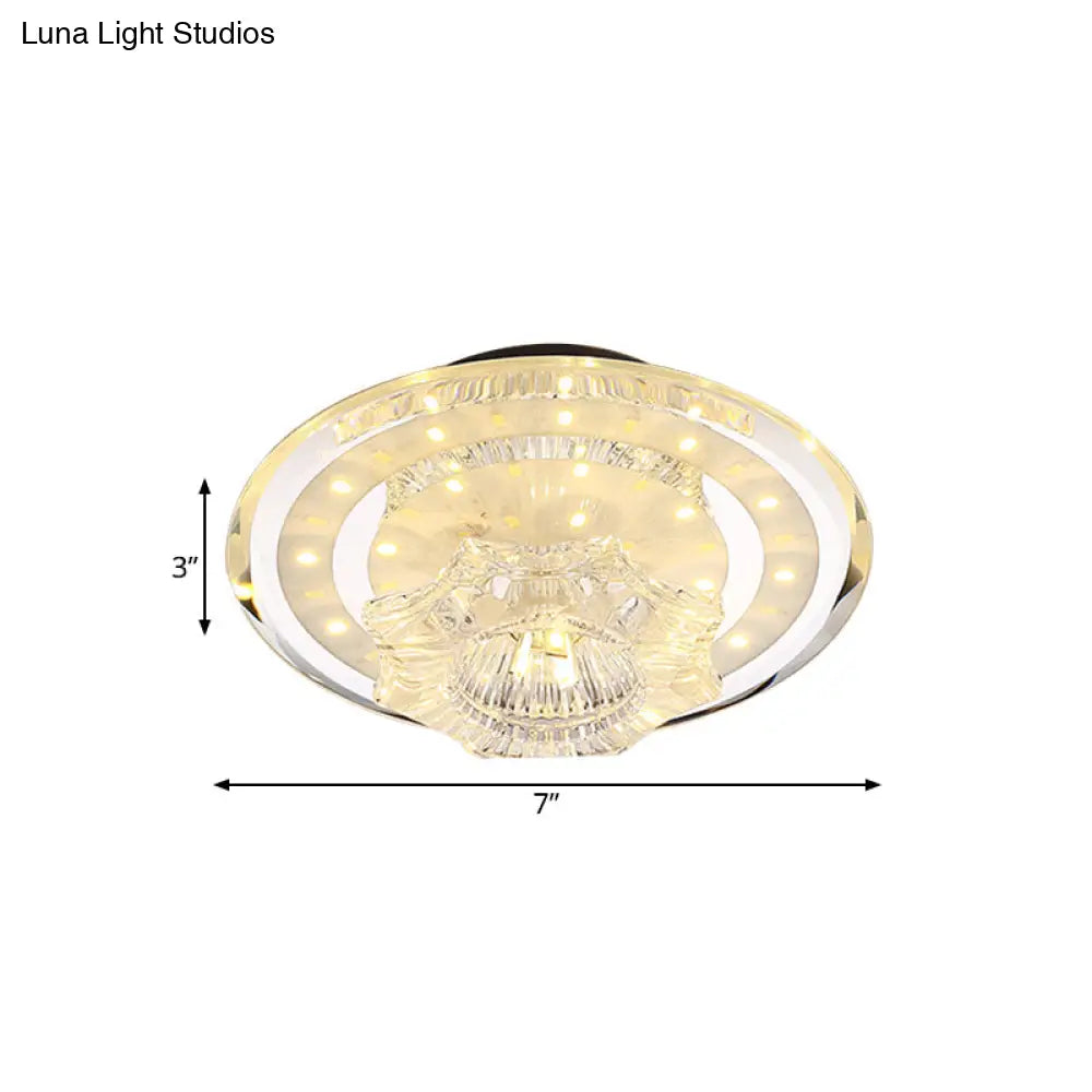 Modern Petal Flush Led Ceiling Light With Clear Prismatic Crystal - Warm/White Lighting