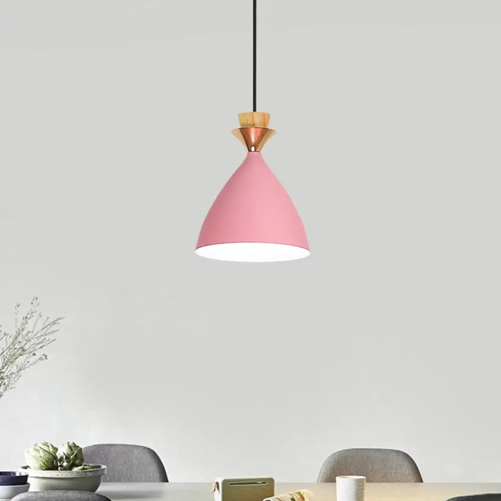 Modern Pink Conical Pendulum 1-Light Metal Hanging Lamp Kit For Living Room