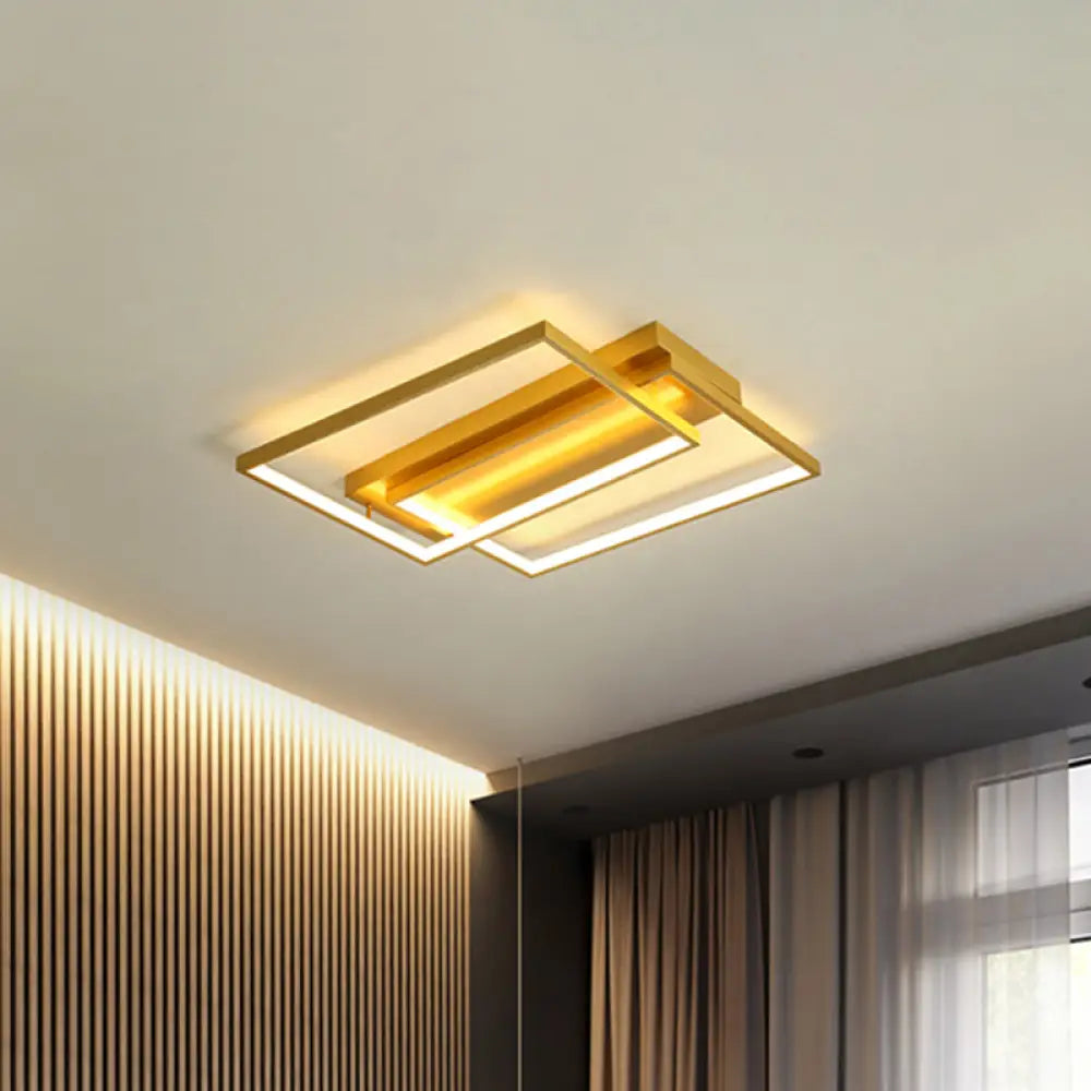 Modern Rectangle Metal Flush Mount Light Fixture - 16.5/20.5 W Led Gold Ceiling Lamp For Bedroom