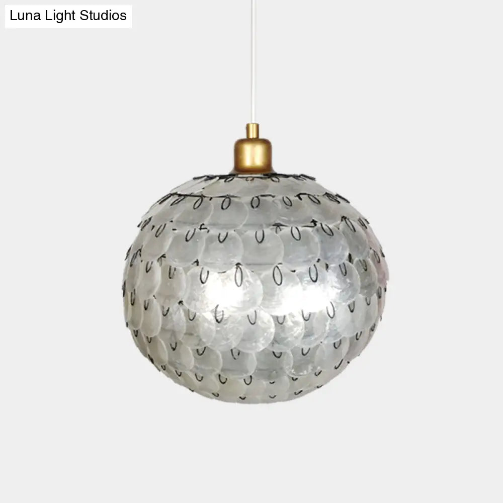 Modern Silver Sphere Pendant Ceiling Lamp With Shell Shade - 1 Light Hanging Lighting