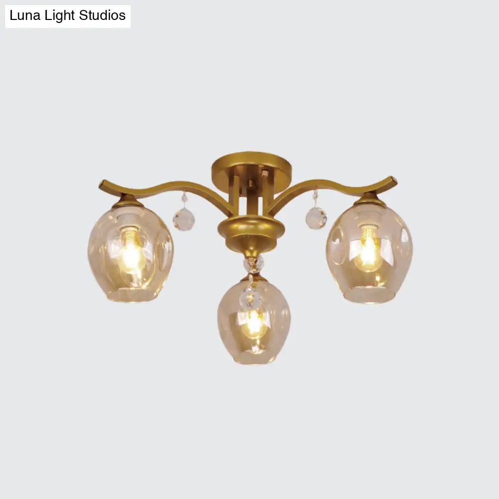 Modern Smoke Glass Bud Semi Ceiling Mount Light For Restaurants & Hotels - 3 - Light Crystal Lamp