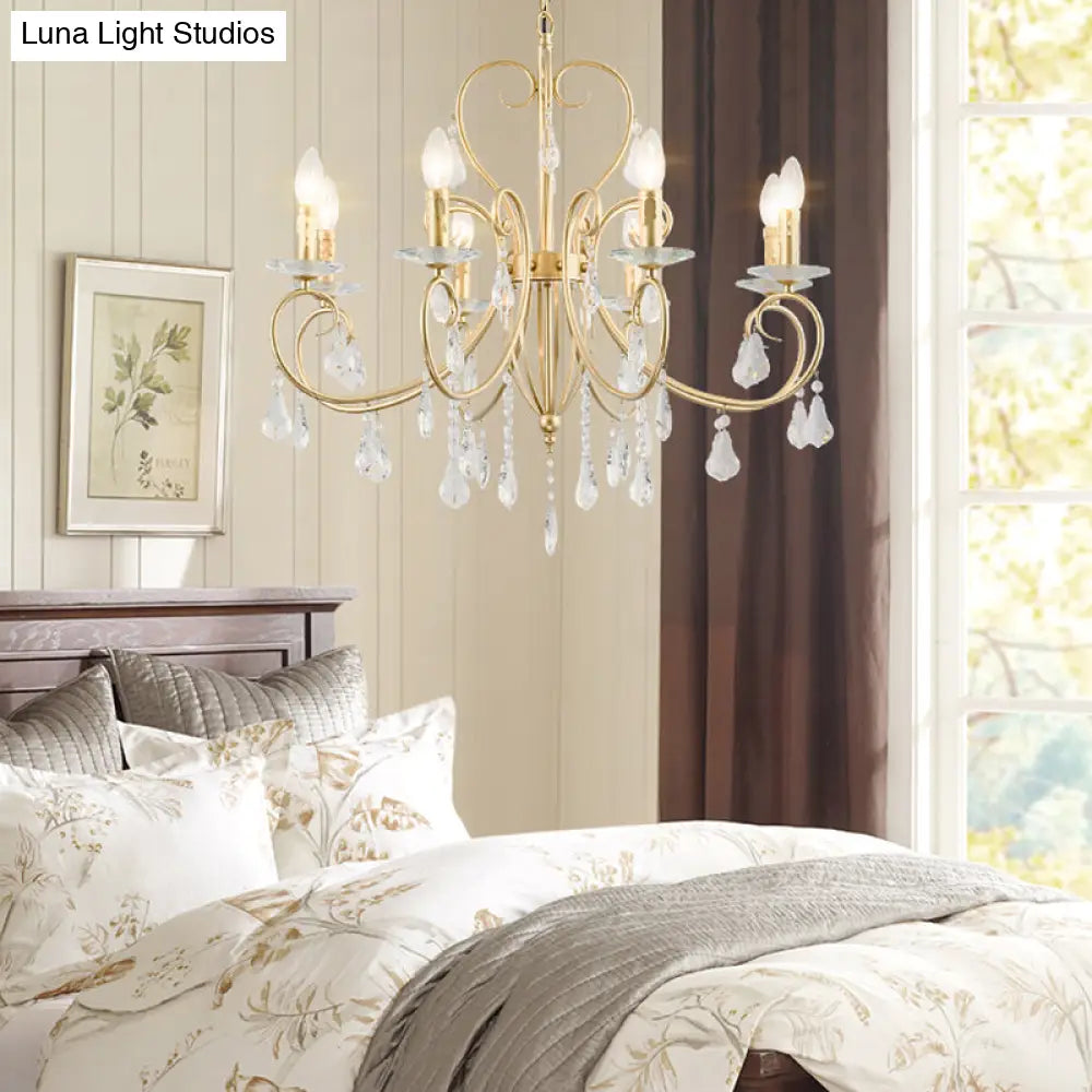 Modern Style Hanging Candle Lamp with Crystal Accent 3/6 Lights Chandelier in Gold