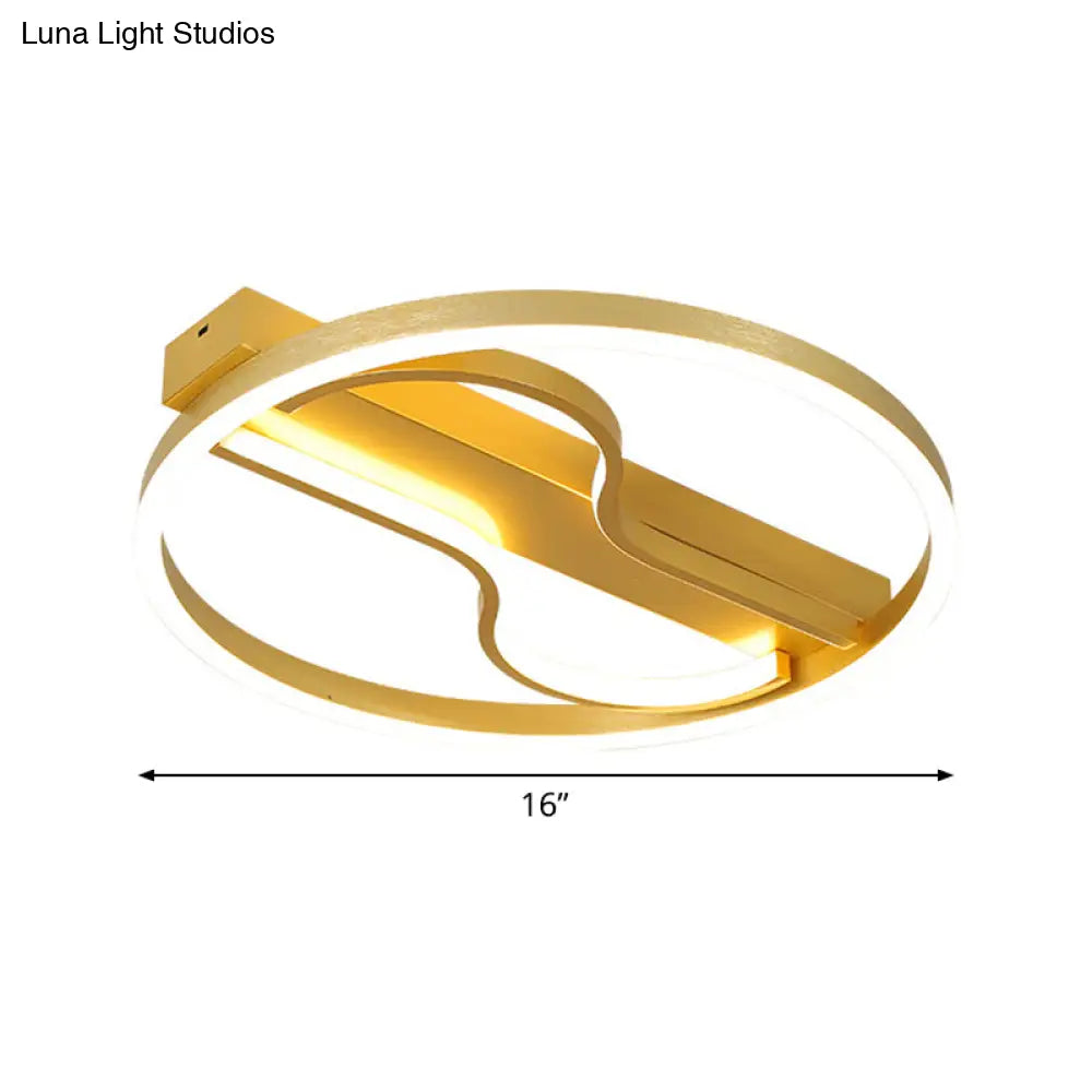 Modern Swirl Led Ceiling Lamp In Gold - 16’/19.5’ With Warm/White Light For Bedroom