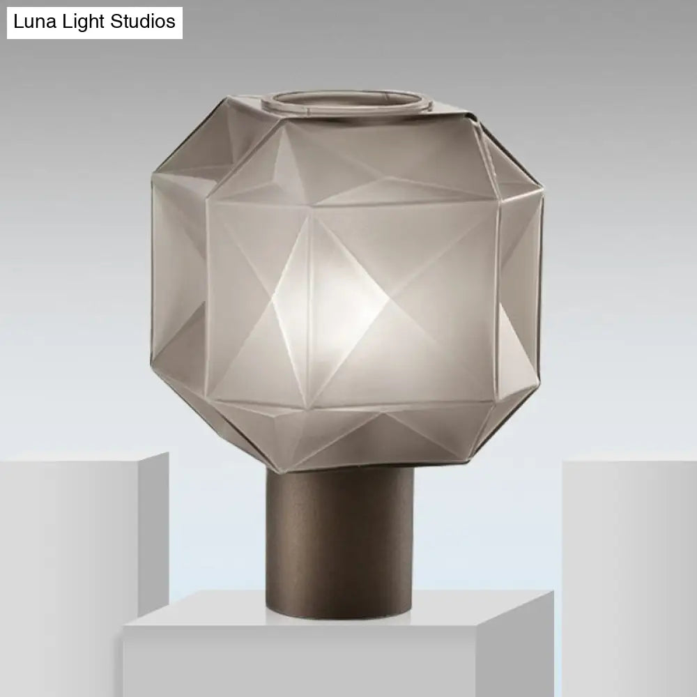 Modern Tan Glass Table Lamp With Geometric Design And Metal Base - Nightstand Light