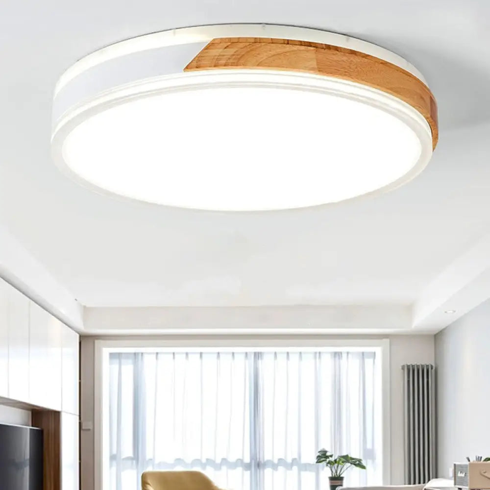 Modern Wood And Iron Ceiling Light Flush Mount In White/Gold - Warm White Indoor Fixture / 19.5’